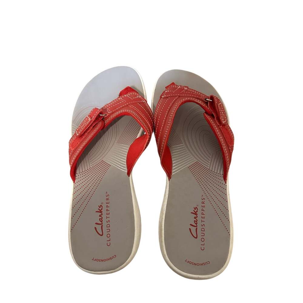 Clarks Cloudsteppers Breeze Sea Red Thong Sandals Womens 8 M Adjustable Comfort